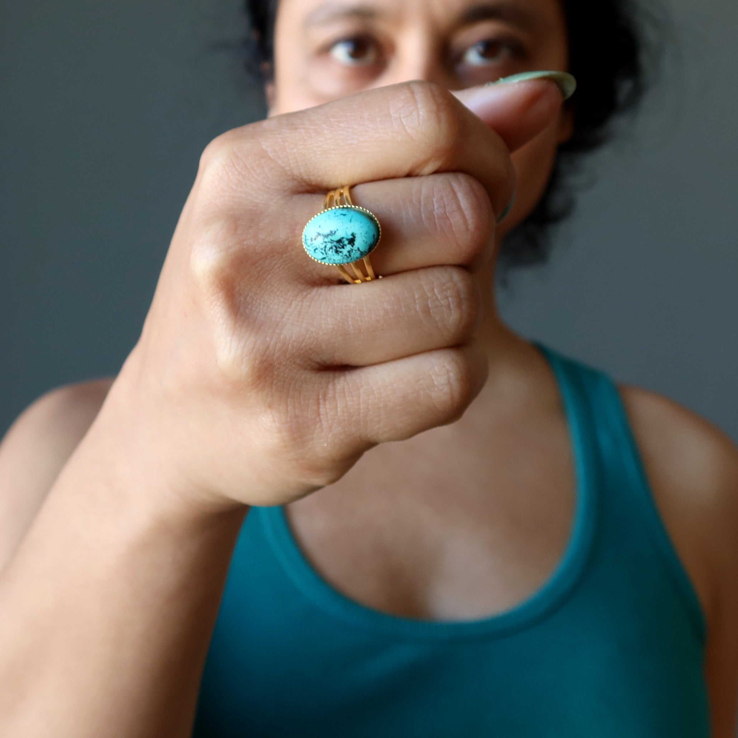 Türkis Ring Auge des Geistes Gold Verstellbar