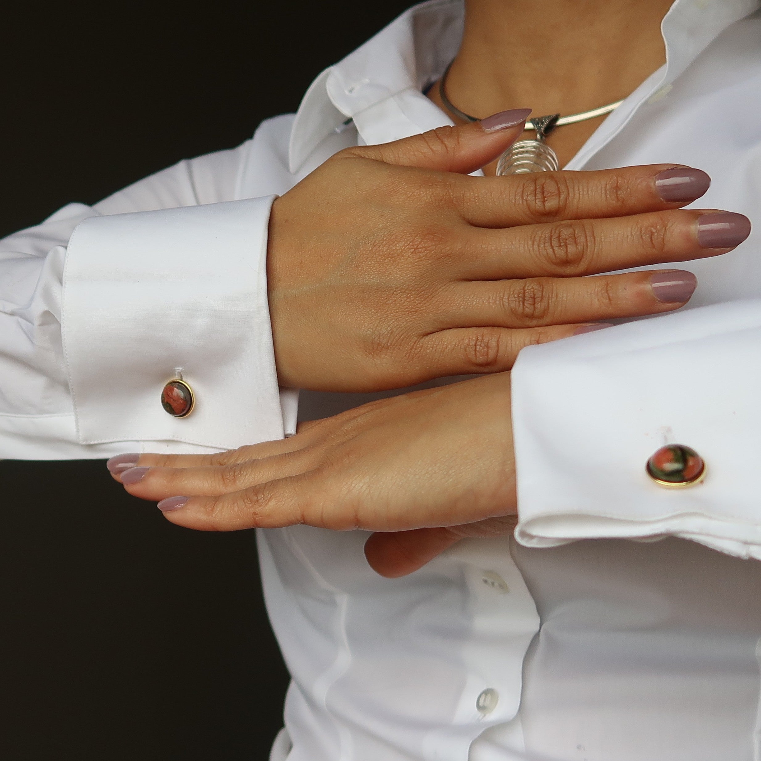 Unakite Cufflinks Pink Green Creative Gold