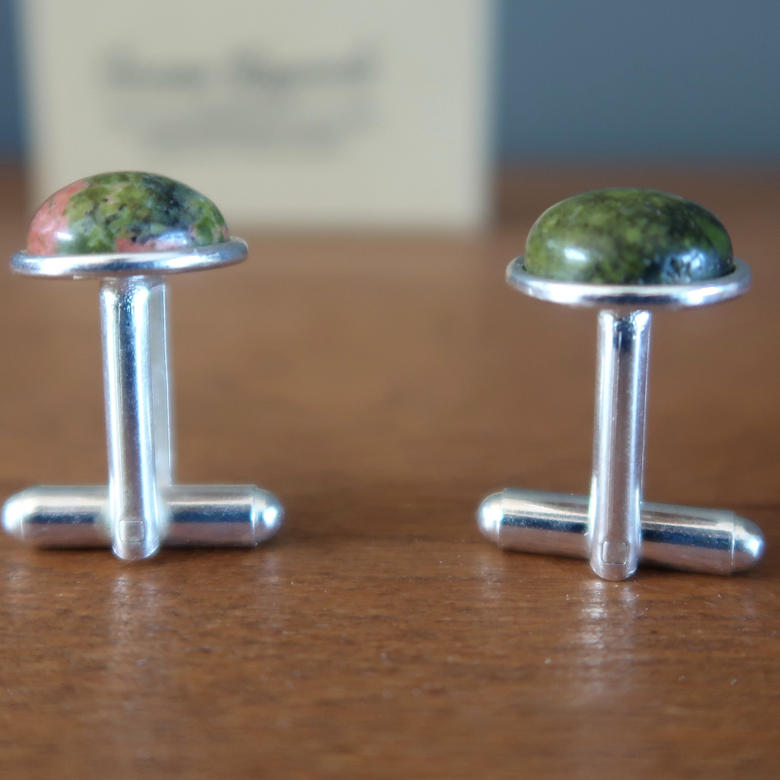 Unakite Cufflinks Pink Green Expression Silver
