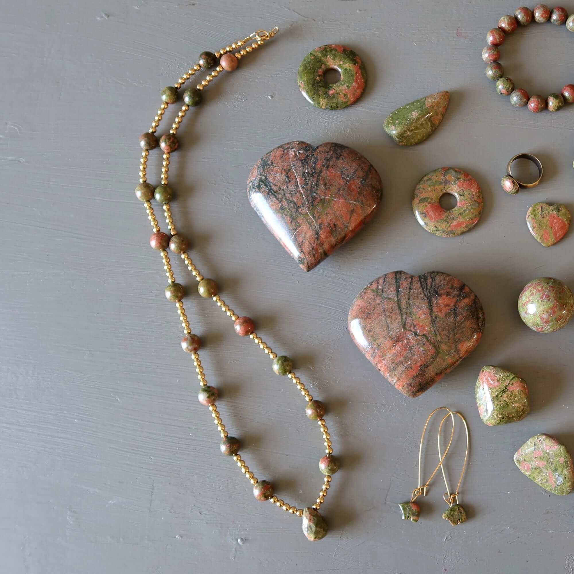 Collier en unakite Pierre de créateur pour rêveur Perles en laiton