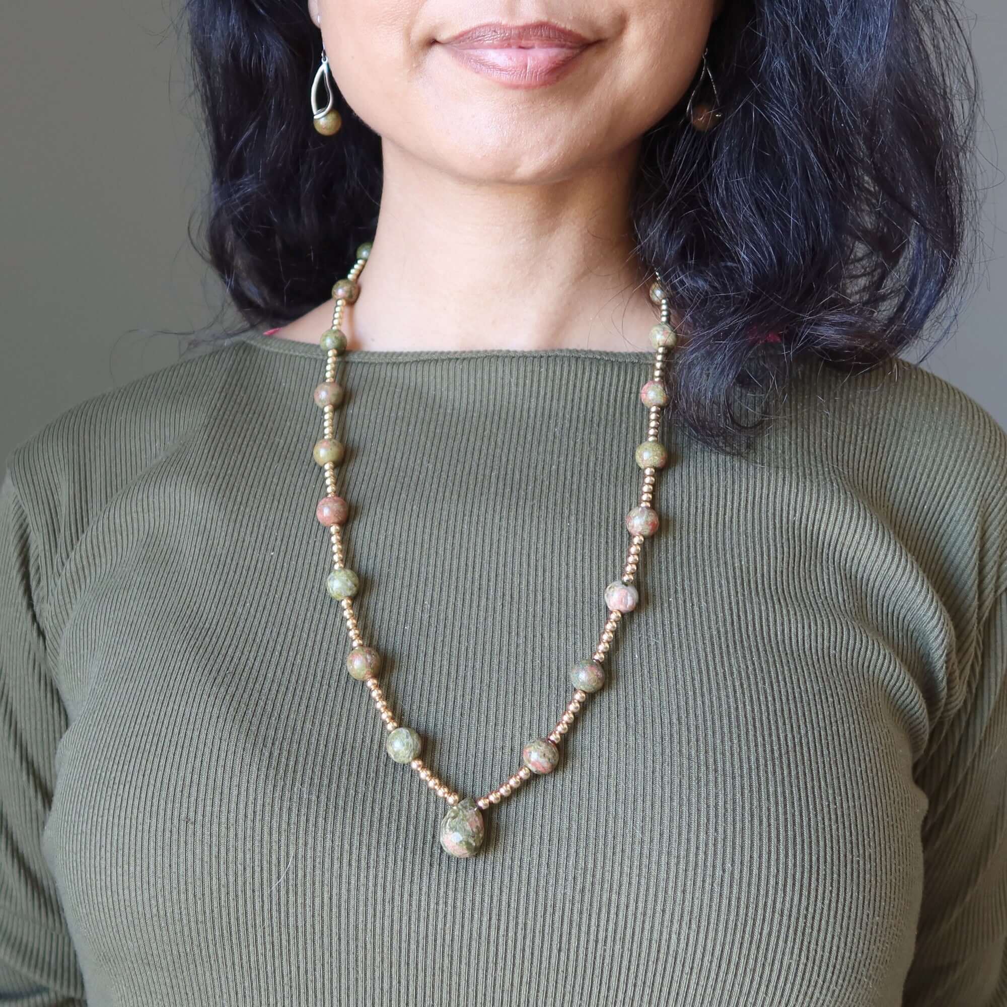 Collier en unakite Pierre de créateur pour rêveur Perles en laiton