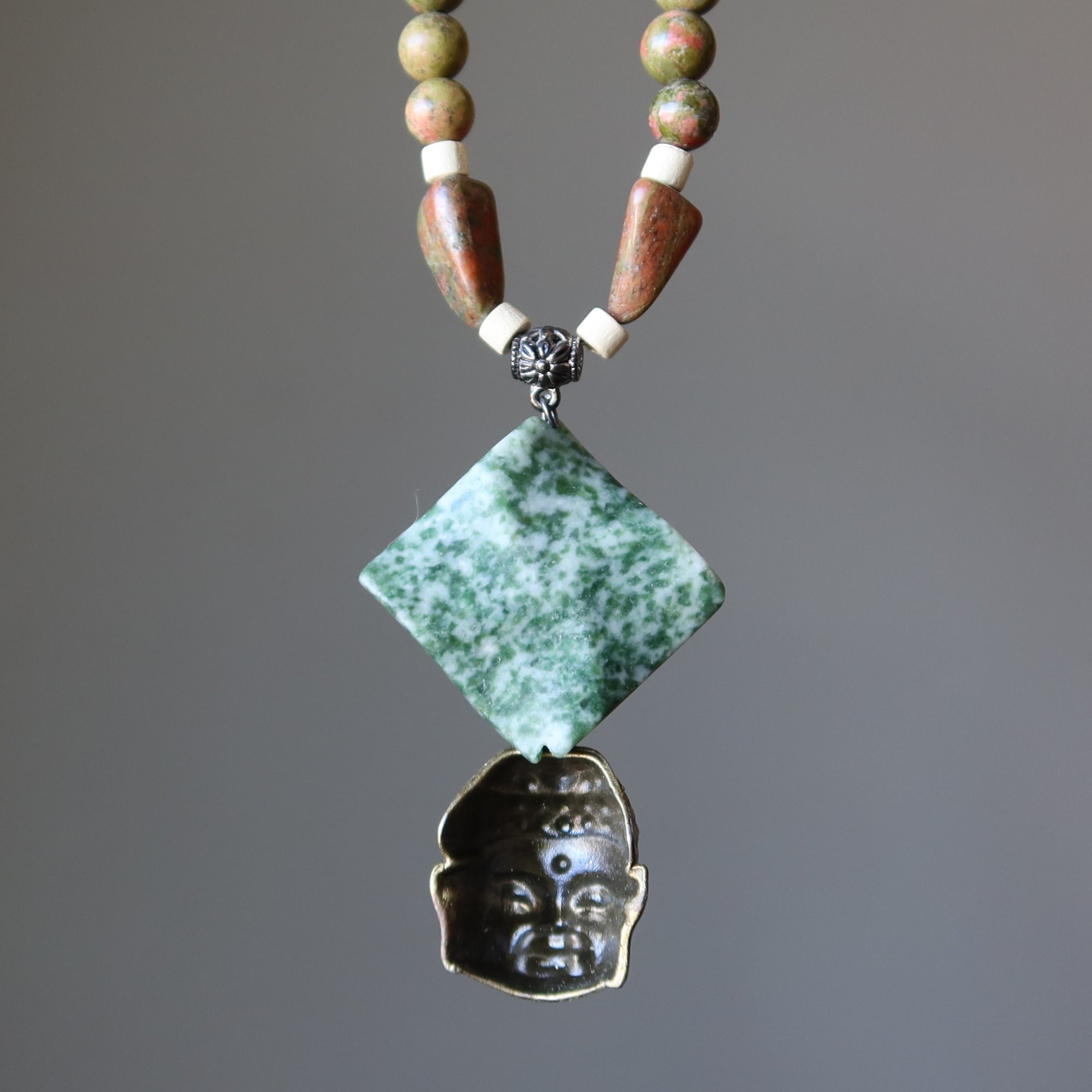 Unakite Necklace Enlightened Buddha Under Tree Agate