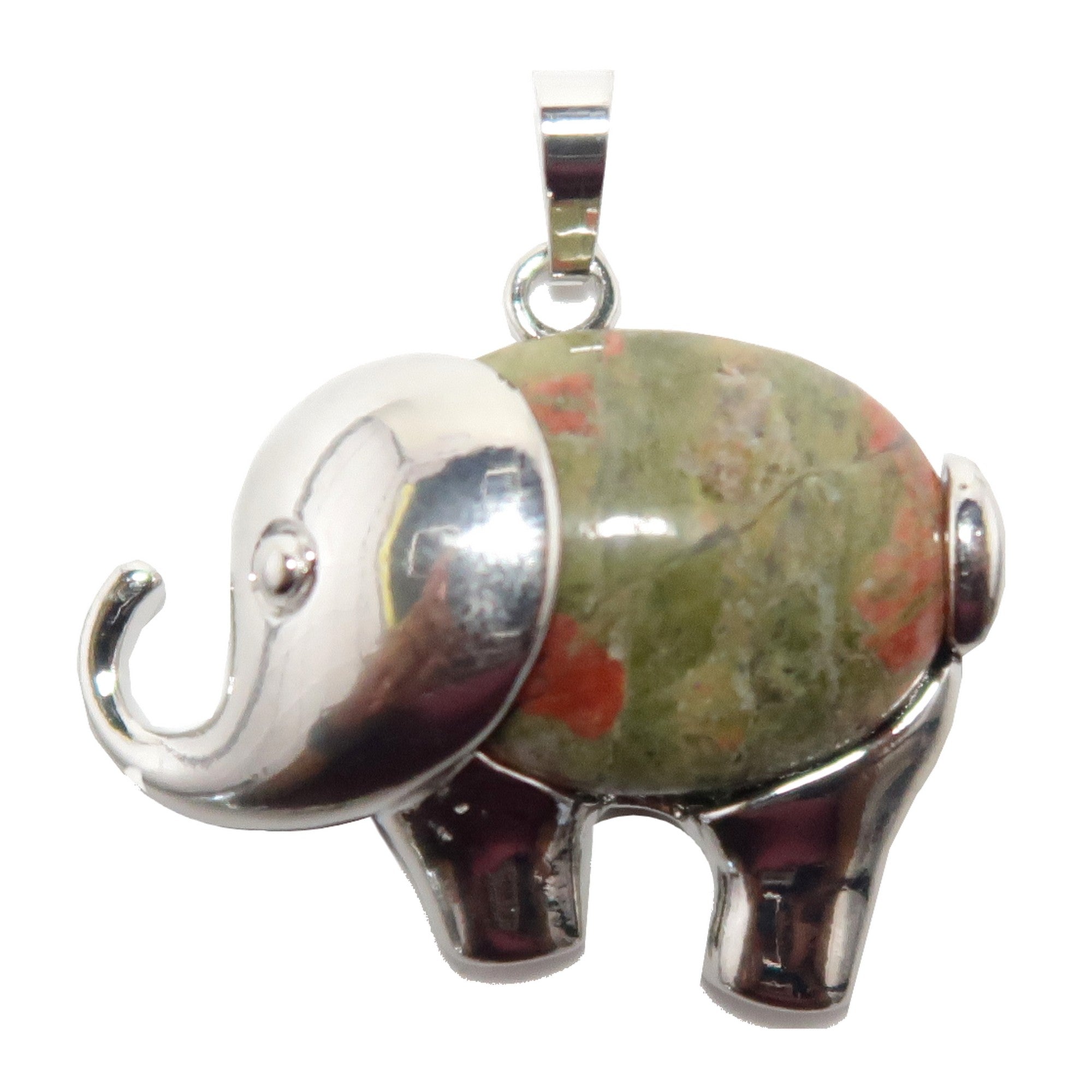 Unakite Pendant Lucky Elephant Stone Silver