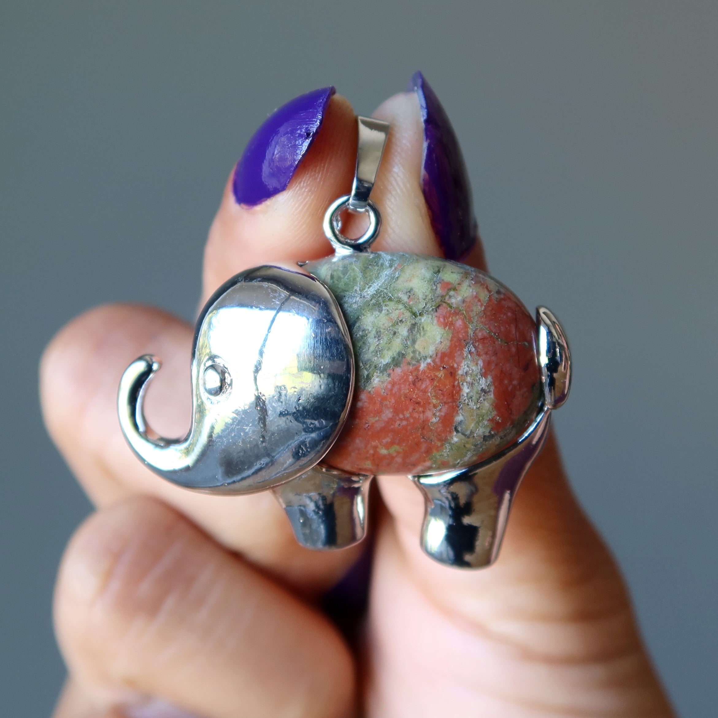 Unakite Pendant Lucky Elephant Stone Silver