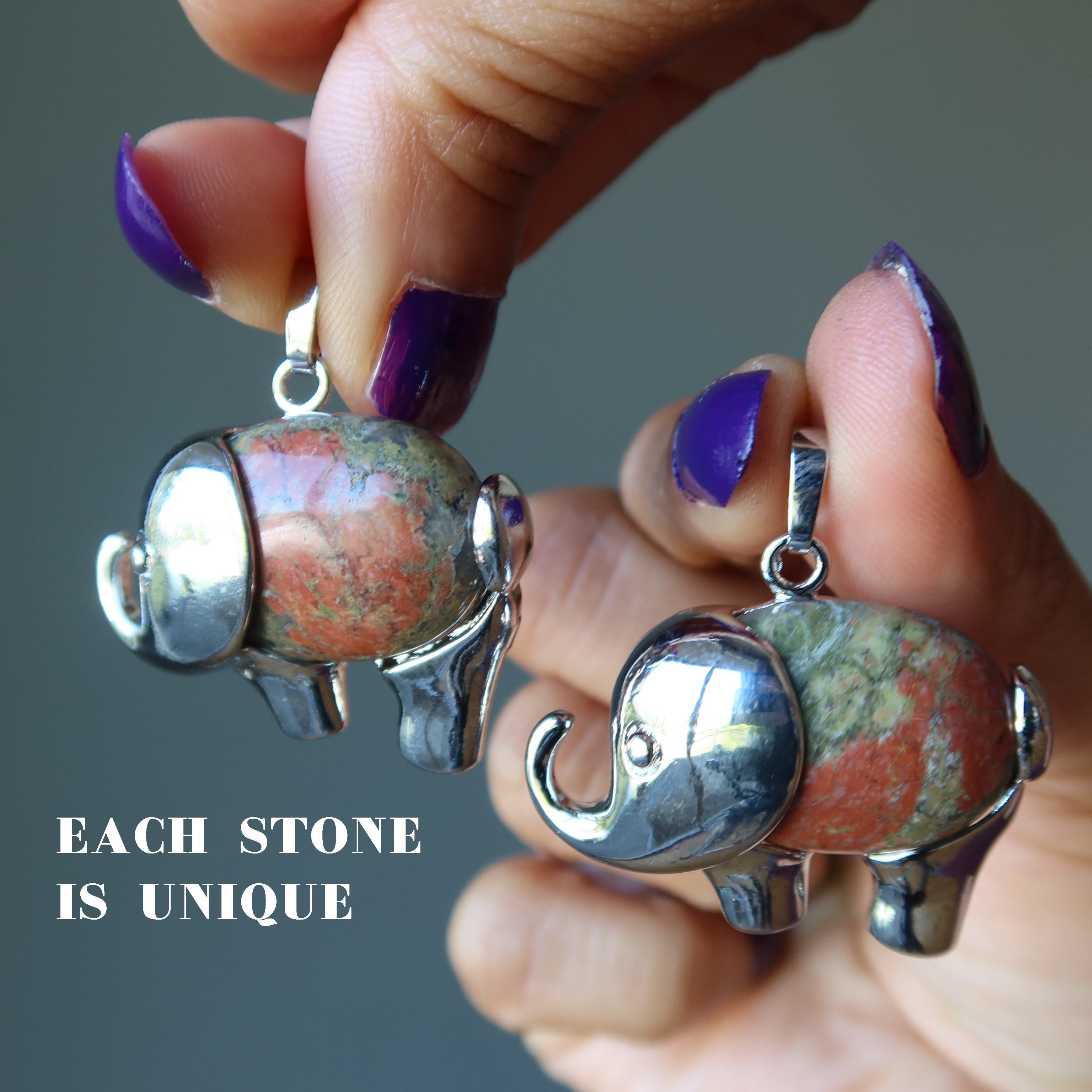 Unakite Pendant Lucky Elephant Stone Silver