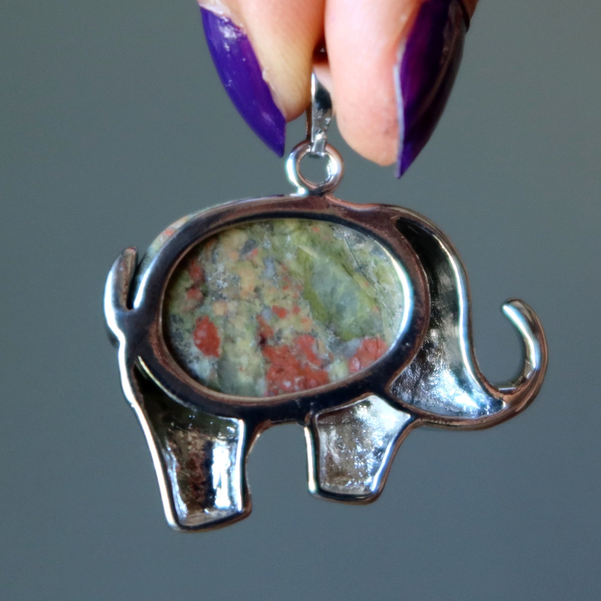Unakite Pendant Lucky Elephant Stone Silver