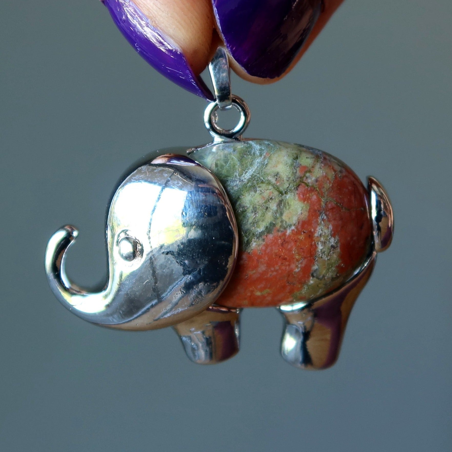 Unakite Pendant Lucky Elephant Stone Silver