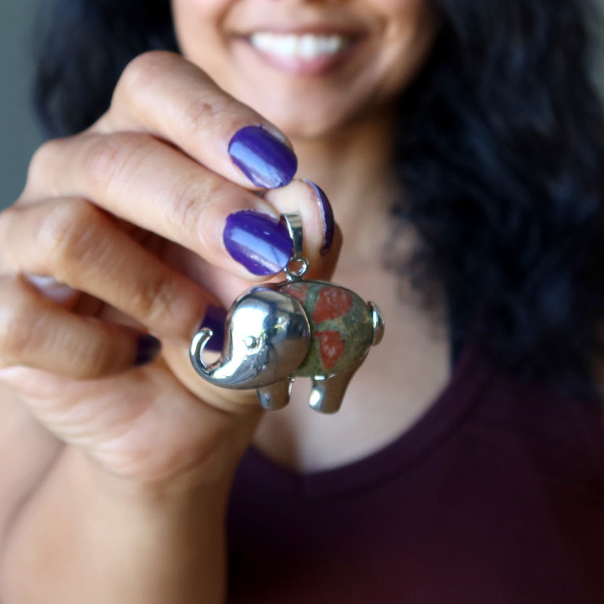 Unakite Pendant Lucky Elephant Stone Silver