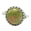 Bague Unakite Vert Printemps Rose Argent Sterling Ajustable