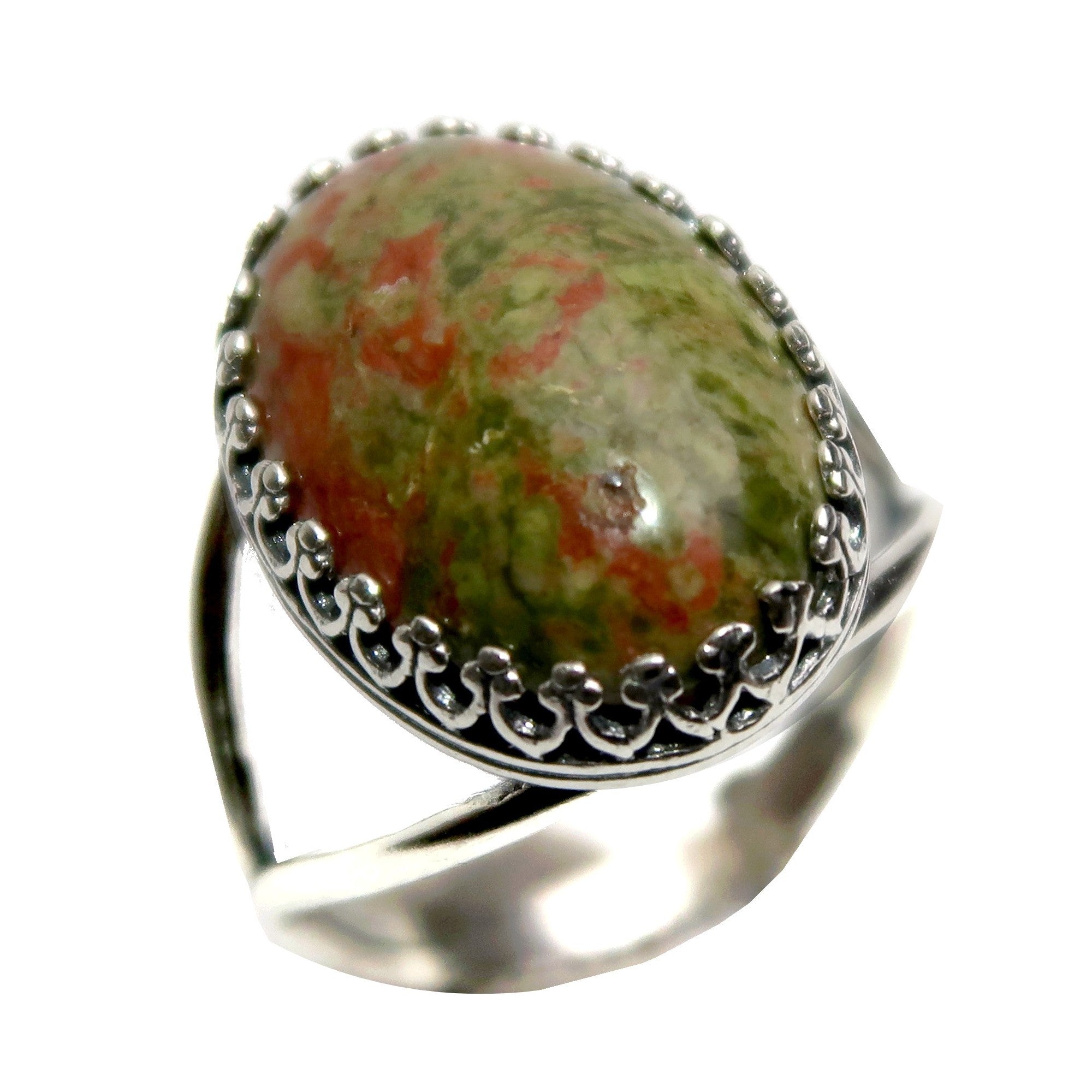 Unakit Ring Naturstein Sterling Silber Verstellbar