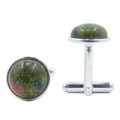 Unakite Cufflinks Pink Green Expression Silver