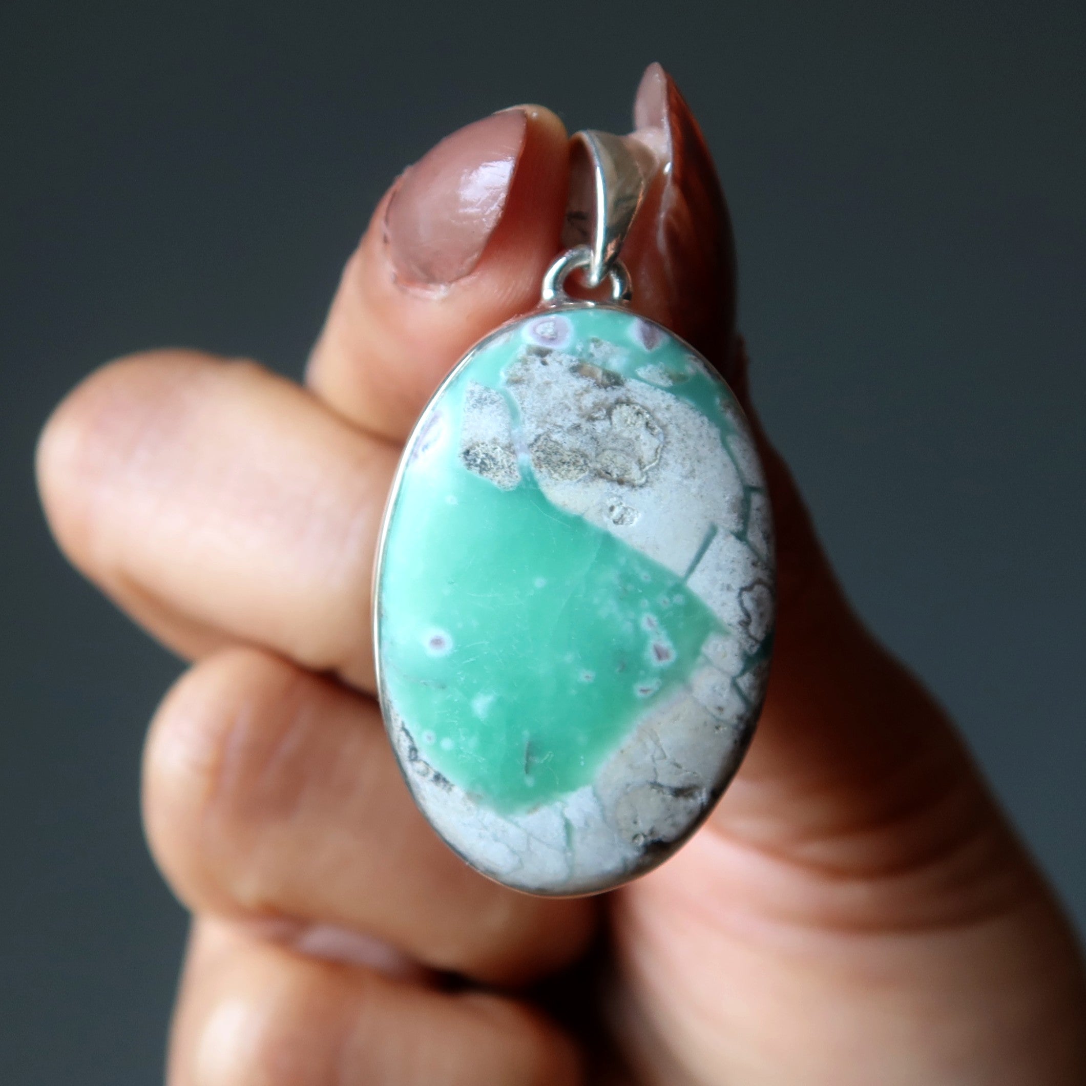 Pendentif en variscite, gemme verte, argent sterling