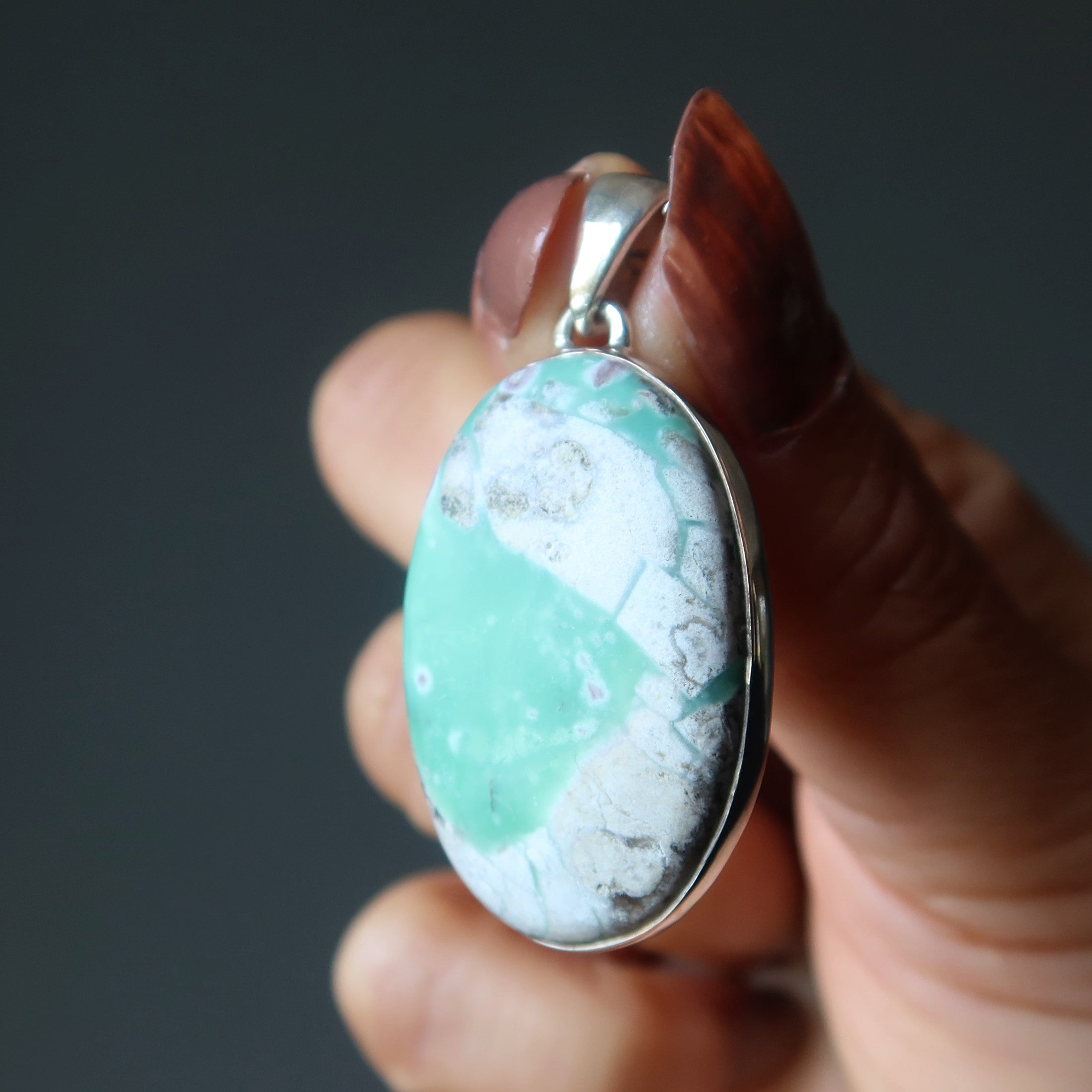 Pendentif en variscite, gemme verte, argent sterling