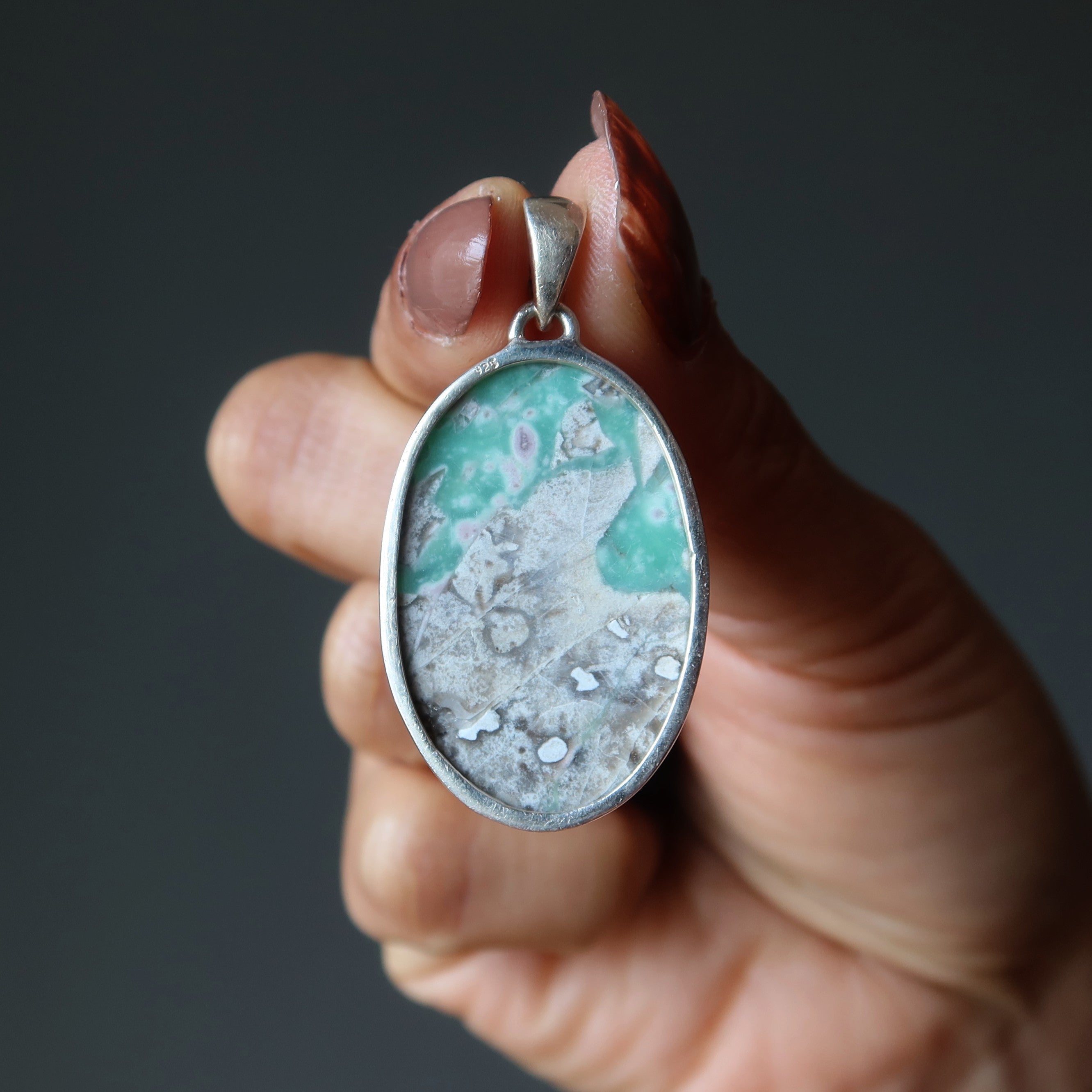 Pendentif en variscite, gemme verte, argent sterling