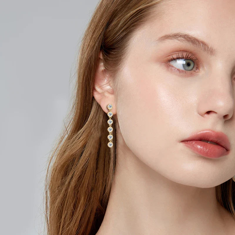 Boucles d'oreilles pendantes en moissanite ronde VVS1 D, argent sterling 925, cadeau de mariage