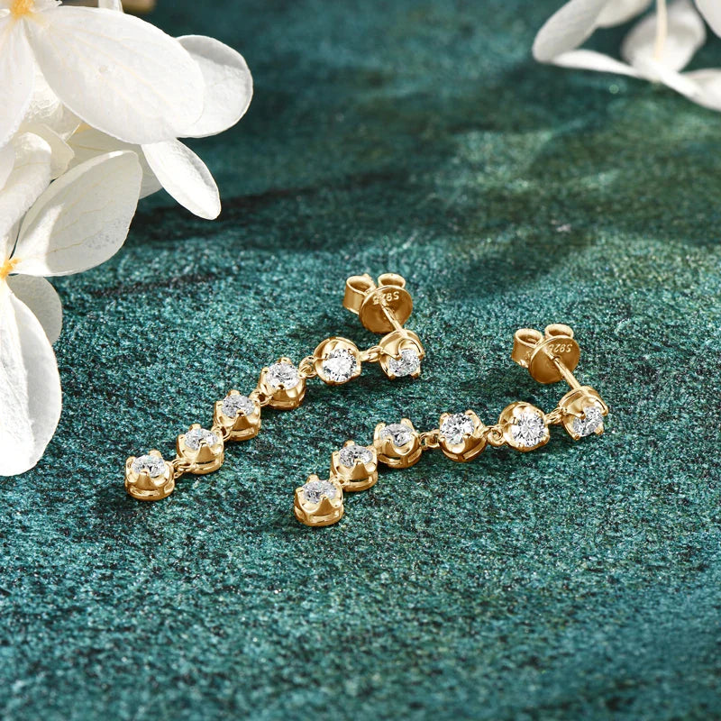 Boucles d'oreilles pendantes en moissanite ronde VVS1 D, argent sterling 925, cadeau de mariage