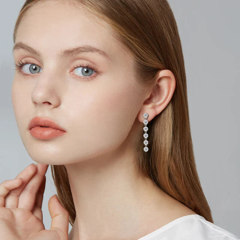 Boucles d'oreilles pendantes en moissanite ronde VVS1 D, argent sterling 925, cadeau de mariage