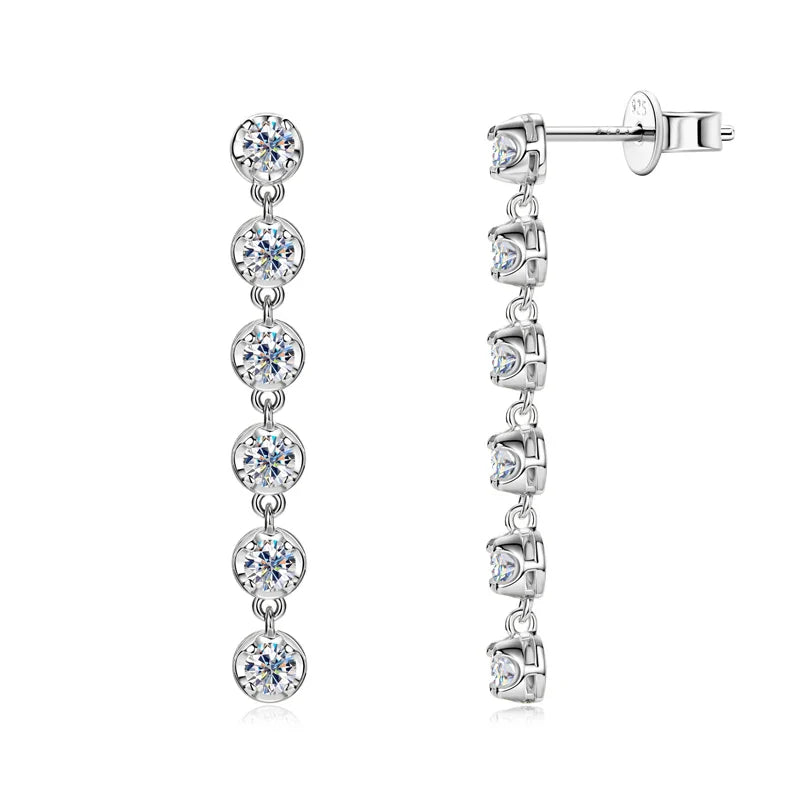 Boucles d'oreilles pendantes en moissanite ronde VVS1 D, argent sterling 925, cadeau de mariage
