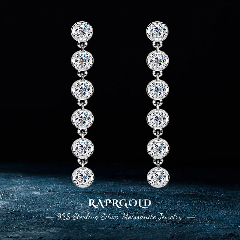 Boucles d'oreilles pendantes en moissanite ronde VVS1 D, argent sterling 925, cadeau de mariage