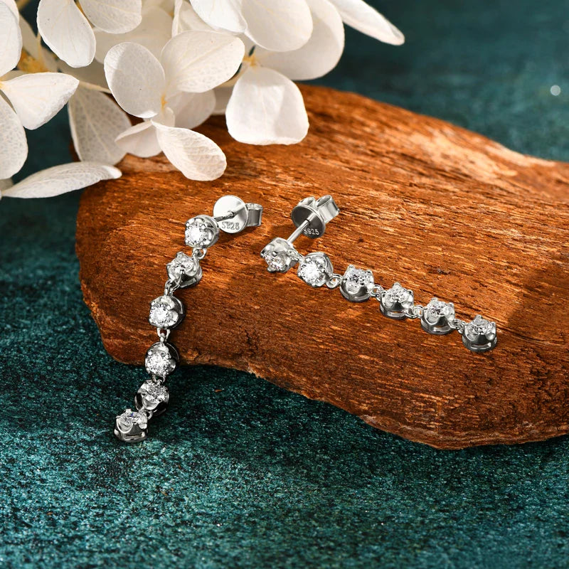 Boucles d'oreilles pendantes en moissanite ronde VVS1 D, argent sterling 925, cadeau de mariage
