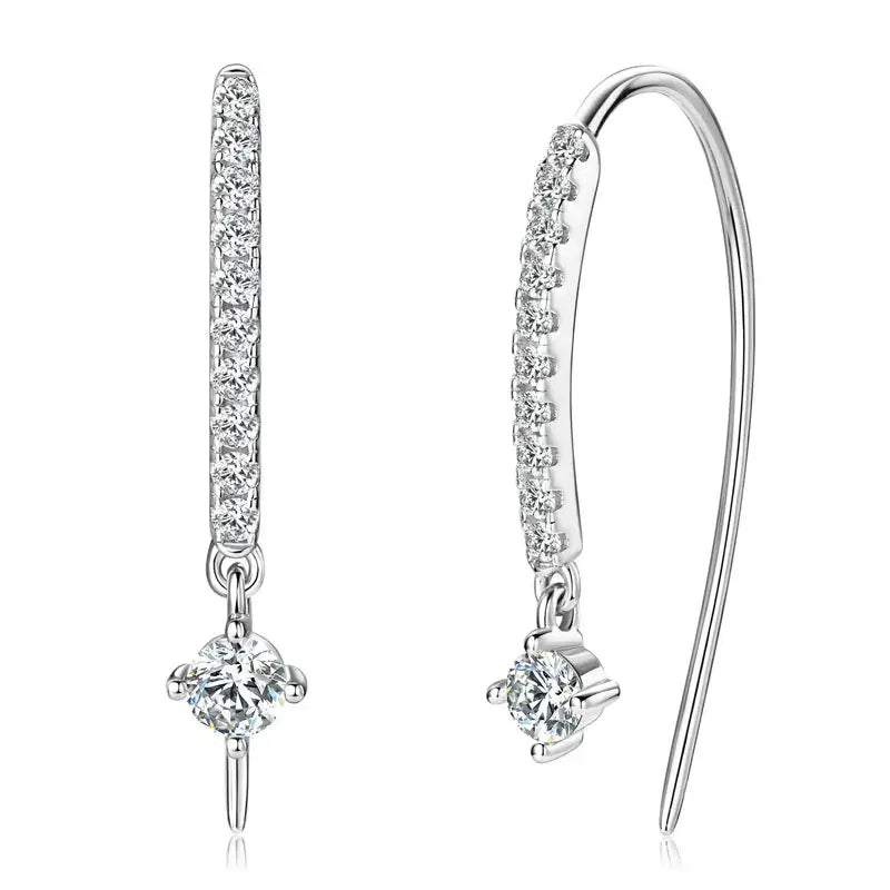 VVS1 Round Moissanite U-Shaped Stud Earrings 925 Sterling Silver Hypoallergenic Gift for Women