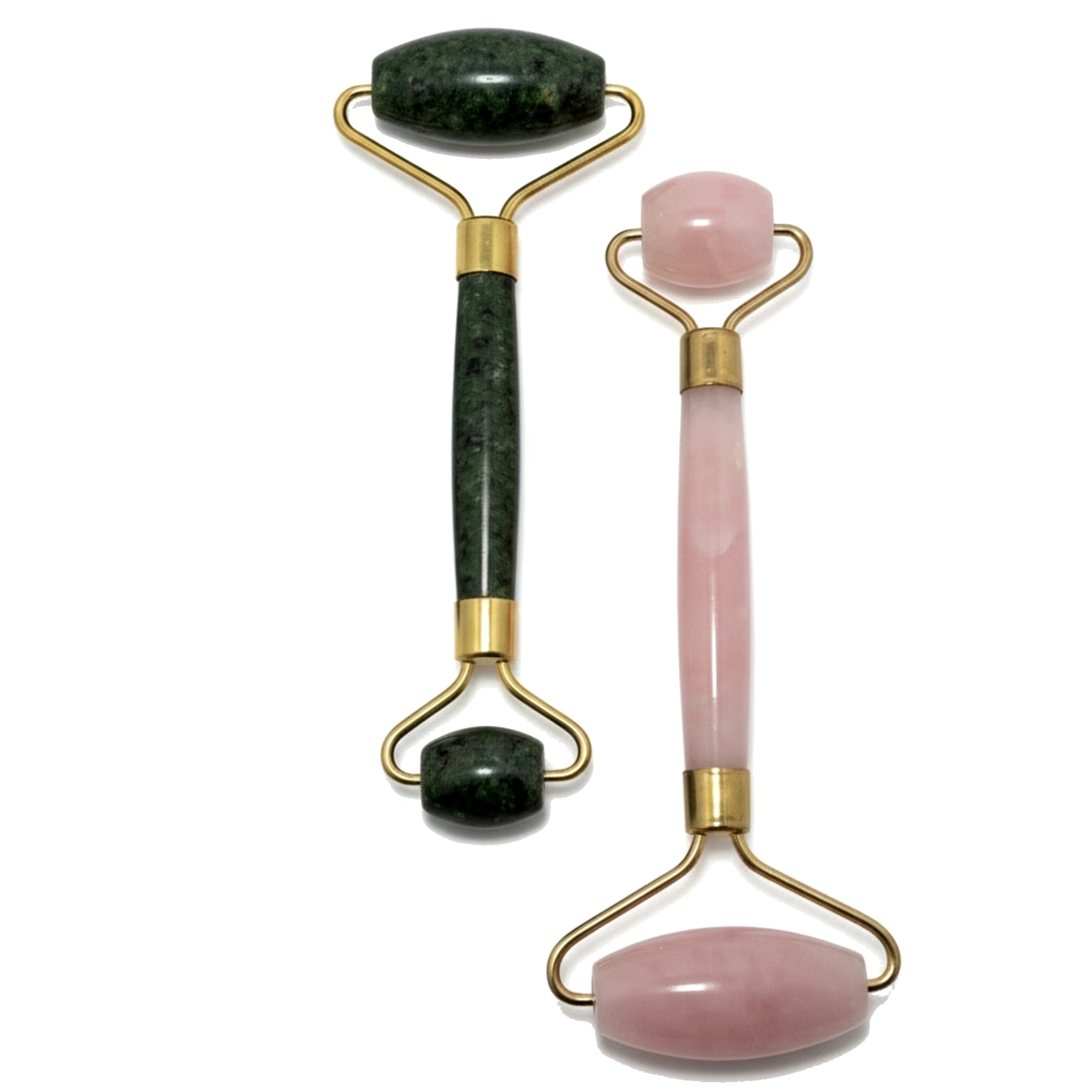 Jade and Rose Quartz Facial Roller Crystal Massage Wand Set