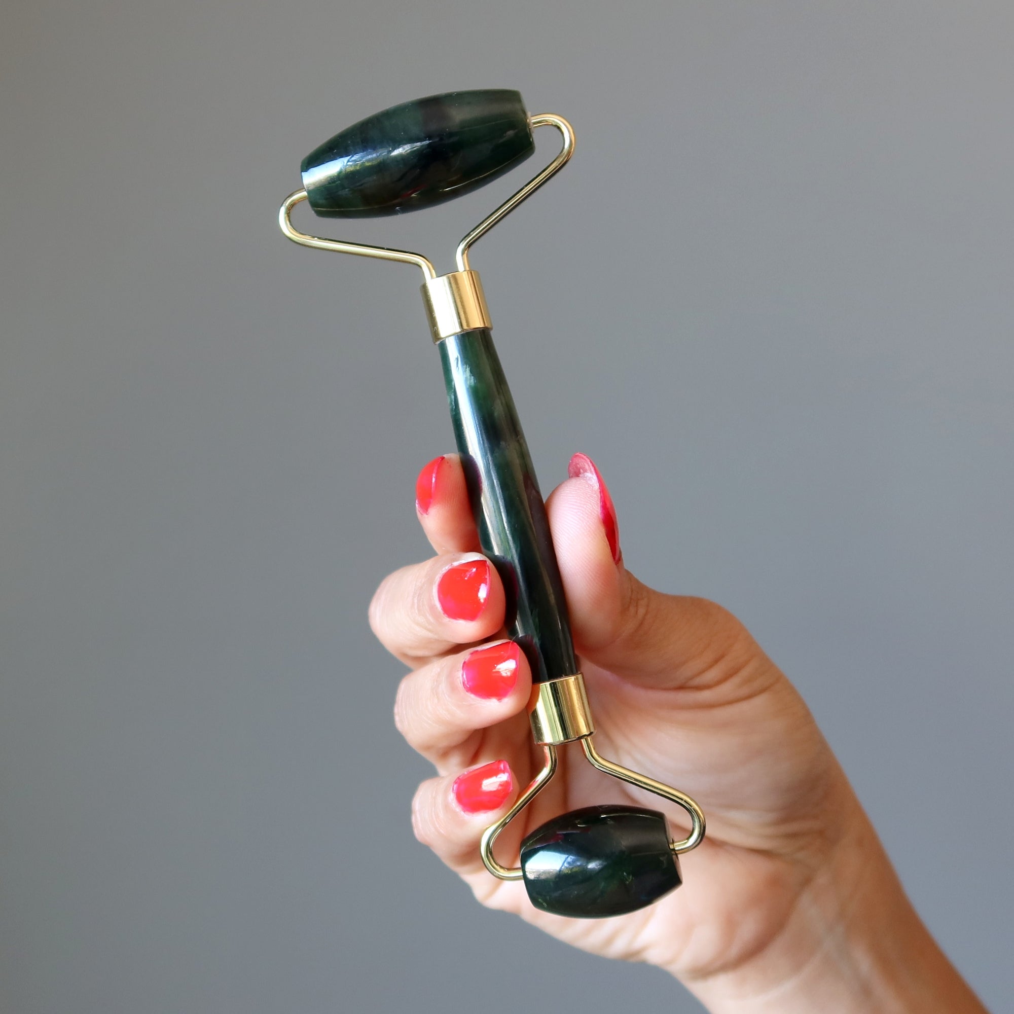 Jade and Rose Quartz Facial Roller Crystal Massage Wand Set