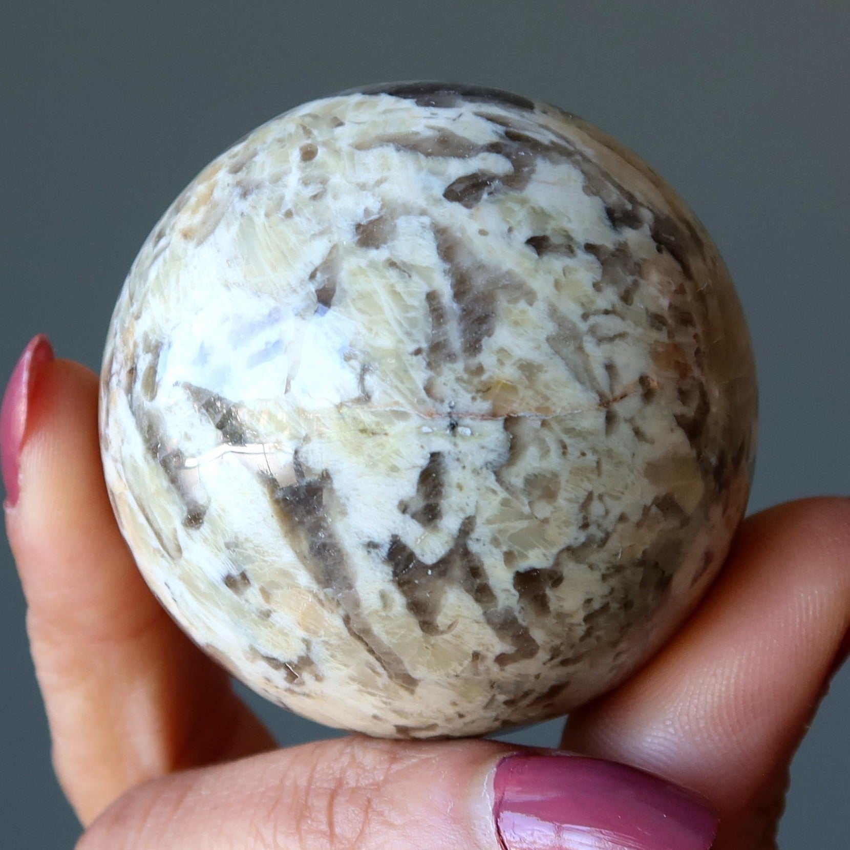 Sphère de pierre de lune zébrée dorée, boule de cristal esprit animal