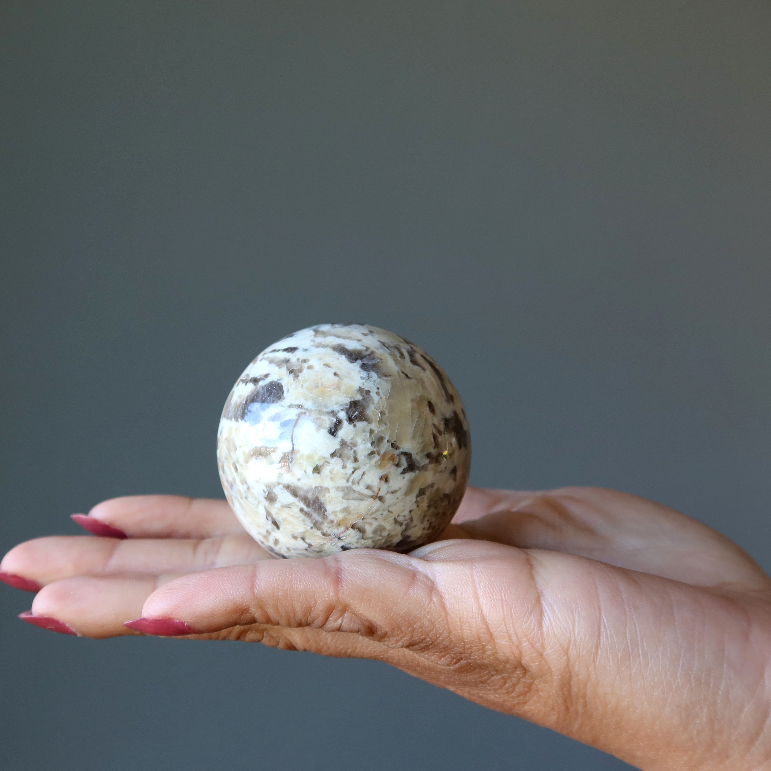 Sphère de pierre de lune zébrée dorée, boule de cristal esprit animal