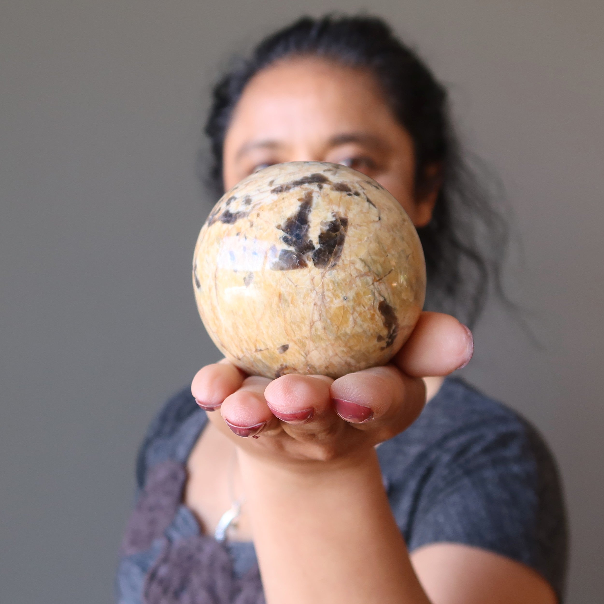 Sphère de pierre de lune zébrée dorée, boule de cristal esprit animal